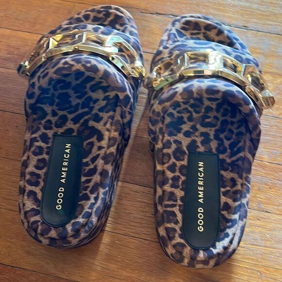 Good American Zoey Chain Platform Slides Leopard New Size 6 - Picture 4 of 8